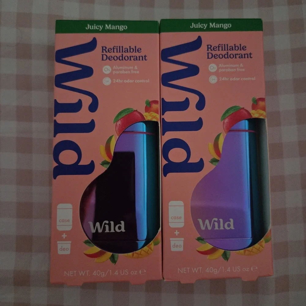 2 Wild Cosmetics Chrome Case Natural Aluminum Deodorant with Starter Kit  Mango